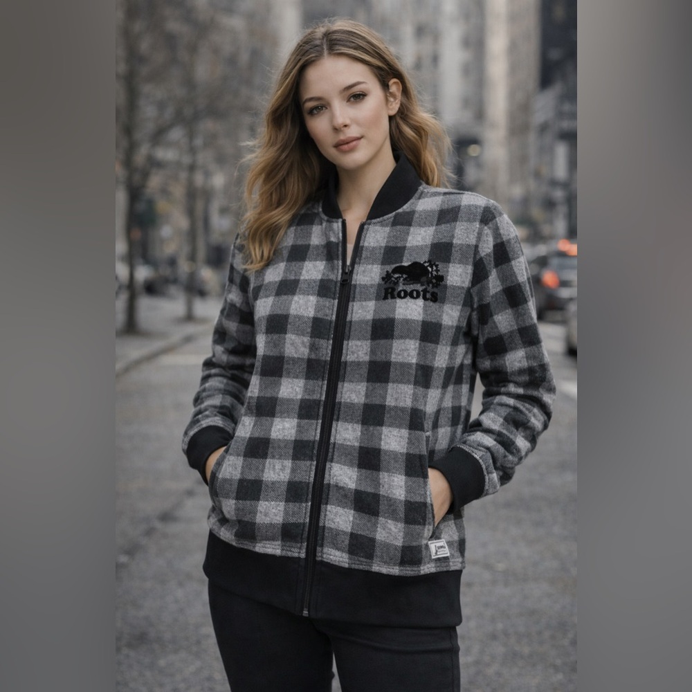 Roots Women’s Plaid Bomber Sweatshirt
